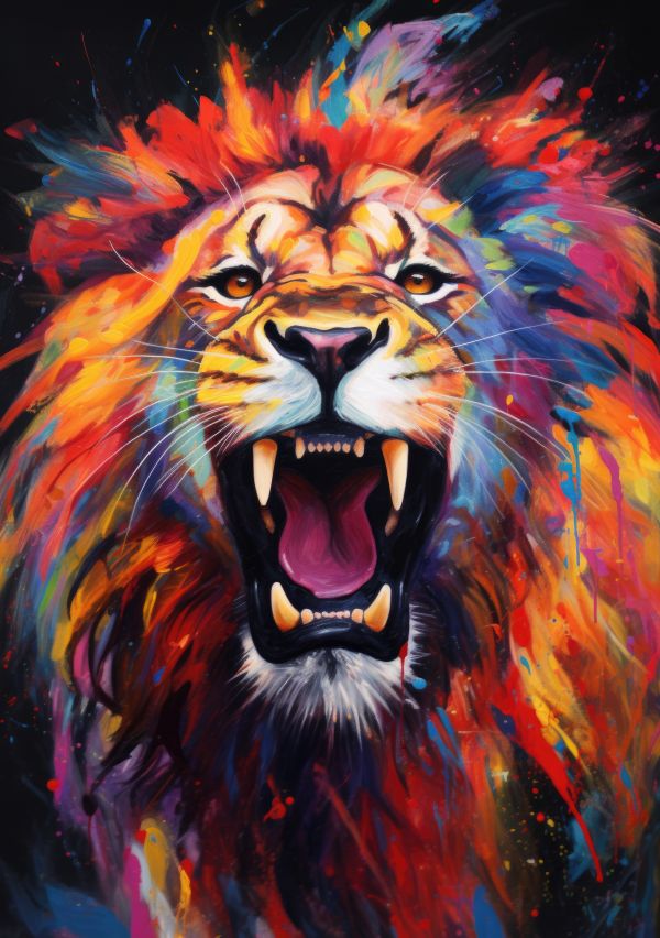 Angry Lion Colorful Painting Free Image