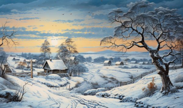 Beautiful Winter Scenery Painting Free Stock Photo