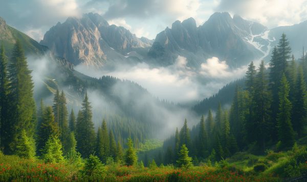 Cloudy and Foggy Weather in the Mountains Free Image