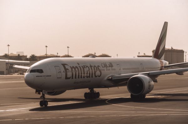 Emirates Airplane in Dubai at the Airport Free Photo