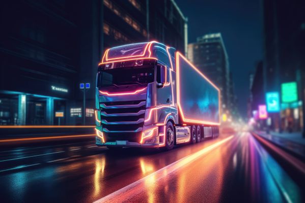 European Truck with Neon Line Glow Future of Transportation Free Image