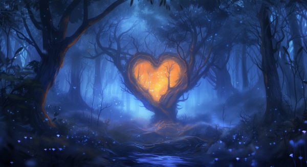 Fantasy Forest With Glowing Heart Free Image