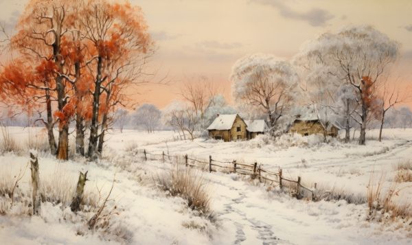 First Heavy Snow Winter Scenery Painting Free Stock Photo