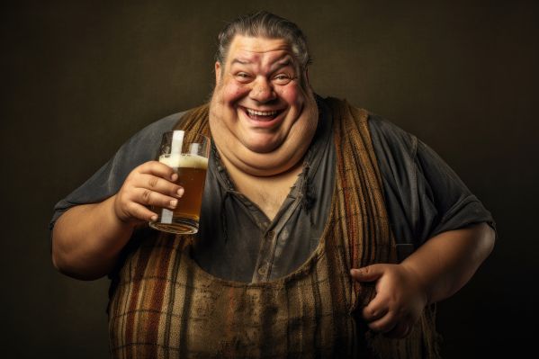 Happy Fat Man Brewer with Big Belly Drinking Beer Free Image