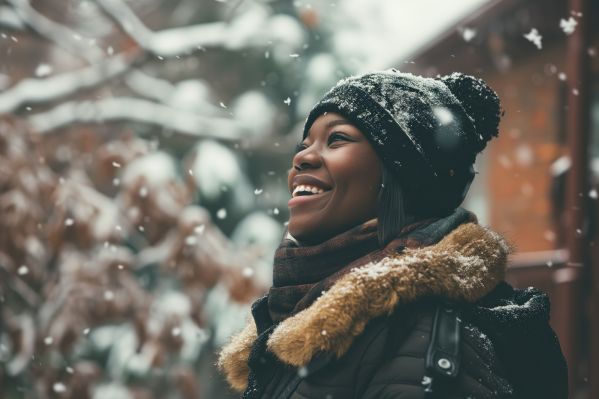 Happy Smiling African Woman Enjoying Winter Moments Free Image