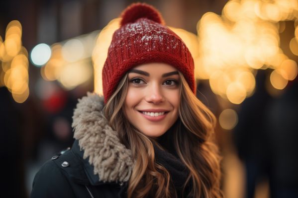 Happy Young Woman Smiling and Enjoying Christmas Market Free Image