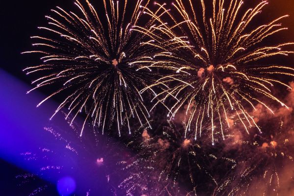 Huge Colorful Fireworks Pyrotechnics Against Black Night Sky Free Photo