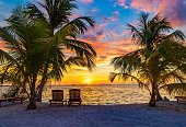 Sunset over Indian ocean Maldives