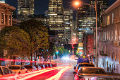 Car light trails at night in San Francisco