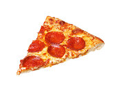 Slice of fresh italian classic original Pepperoni Pizza isolated