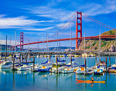 Golden Gate Bridge with recreational boats, CA