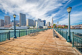 Historic Pier 7 with San Francisco financial district, California, USA