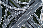 Aerial view of highway and overpass in city