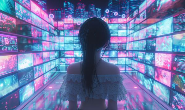 Japanese Manga Girl in Cyberspace Free Image