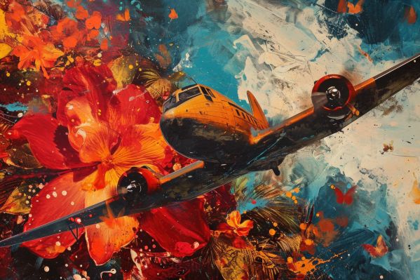 Lovebombing Airplane and Flowers Painting Free Image