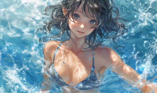 Manga Girl in a Pool Free Image