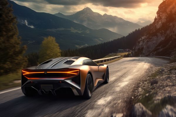 Modern Sport Car on Mountain Road Free Image