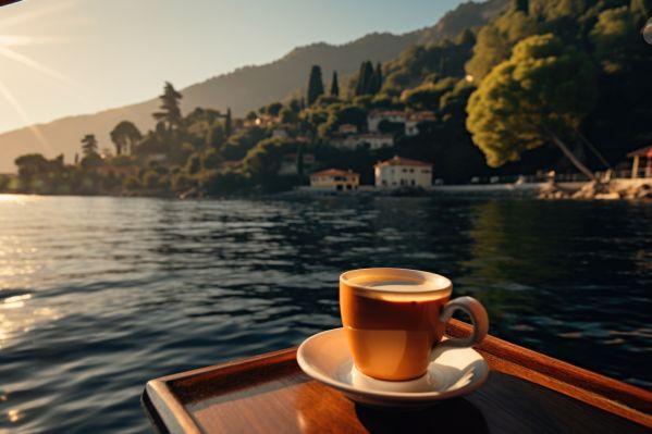 Morning Relaxation on a Boat with Coffee on an Italian Lake Free Image