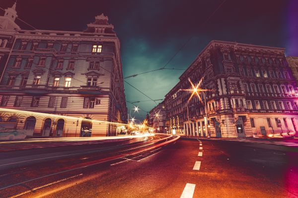 Prague Streets at Night Colorful Abstract Edit Free Photo