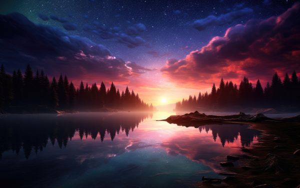 Pretty Colorful Fantasy Lake Landscape Free Image