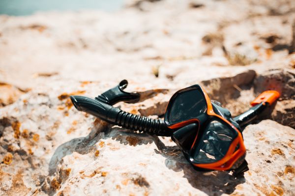 Snorkel and Diving Scuba Mask On a Rock Near The Sea Free Photo