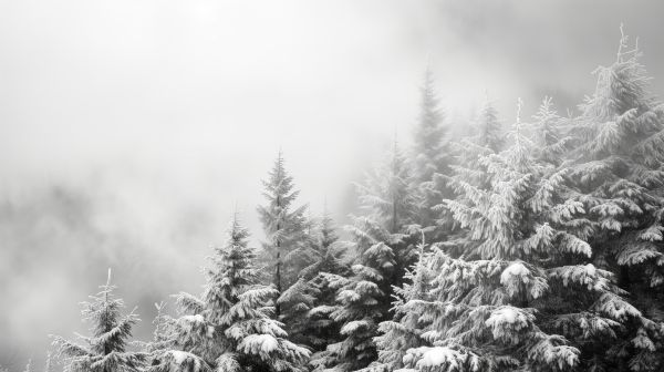 Snowy Treetops Black and White Photography Foggy Winter Free Image