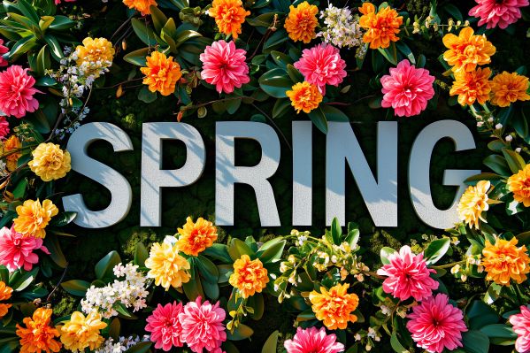 Spring Flowers Lettering in Floral Garden Free Image