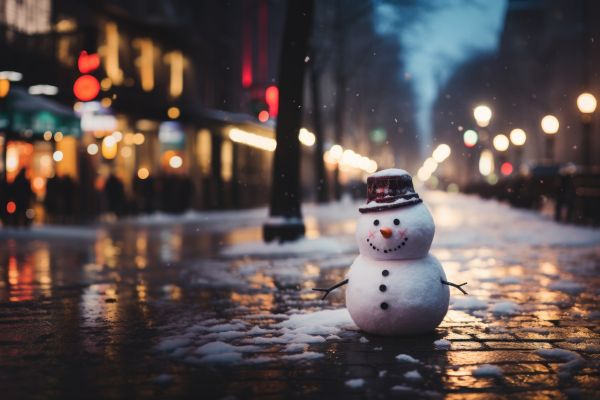 Tiny and Lonely Snowman in The City Free Stock Photo