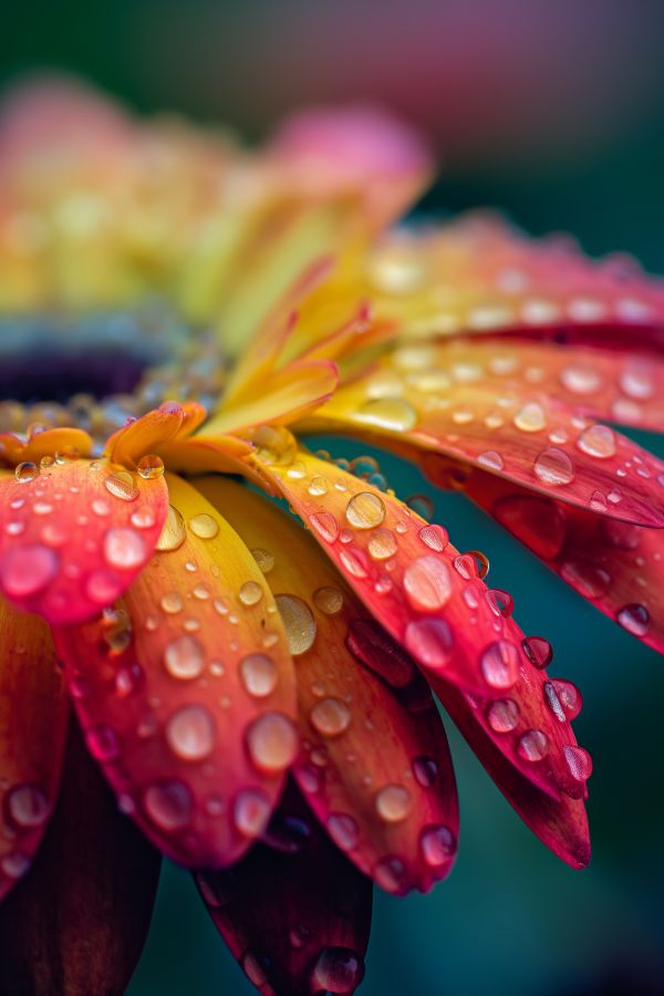 Water Droplets on a Colorful Flower Macro Free Image