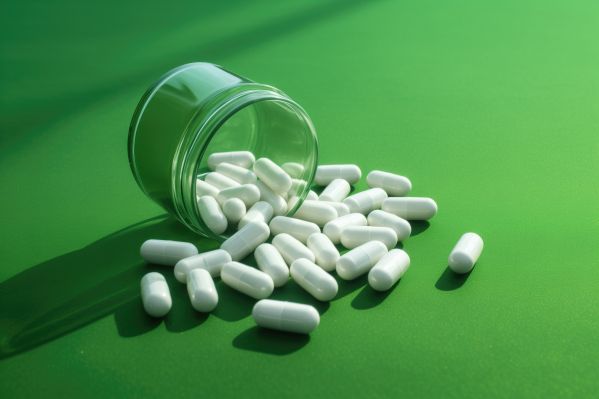 White Pills in Glass Jar on Green Background Free Image