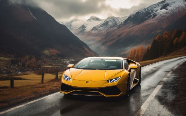 Yellow Lamborghini on Mountain Road Free Image