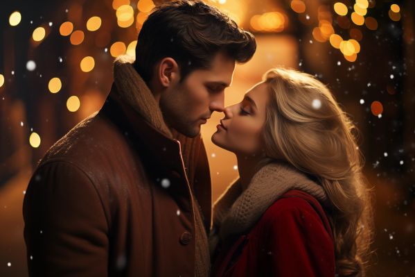 Young Couple in Romantic Moment During Christmas Time Free Image